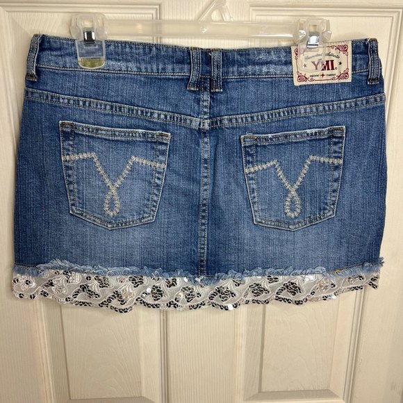 Y2K YMZ Lace Sequins Trim Mini Denim Skirt Size 11 - Picture 9 of 11